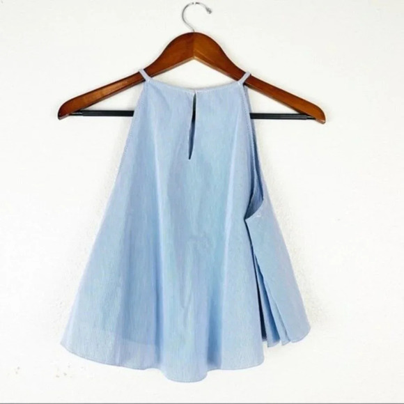 ZARA BASIC Blue Striped Flowy Crop Top Halter Neck Small - Picture 6 of 8